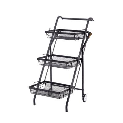 China 3 Tier Collapsible Collapsible Collapsible Dismountable Installation Serving Kitchen Vegetable Storage Rack Free Standing Trolley for sale