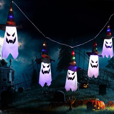 China Indoor Outdoor Decor Halloween Decorations Ghost Windsocks Witch Hats Led Garden Hanging Lights For Party Decor for sale