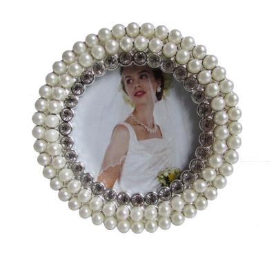 China 3x3 Metal Round Bead Metal Picture Frame Jeweled Gifts Favor for sale