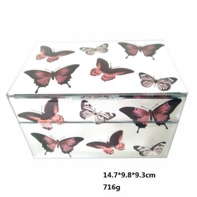 China Butterfly Design Mirror Glass Printed Glass Jewelry Box for sale