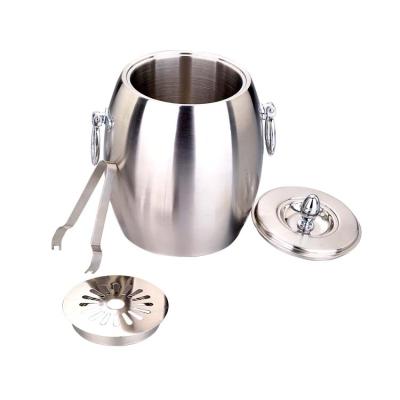 China Durable Double Wall Olive Shaped Ice Bucket With 2 Side Handles Double Ring Wine Cooler Metal Whiskey Beer 1/2L Ice Bucket With Lid for sale