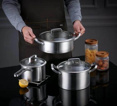 China Wholesale viable 3 sets cookware cooking stainless steel pot milk pot soup pot set cookware casserole set for sale