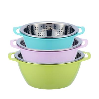 China SUS304 Stainless Steel Double Layer Food Grade Sustainable Multifunctional Plastic Drain Basket for Vegetable or Rice Fruit Wash Sieve for sale