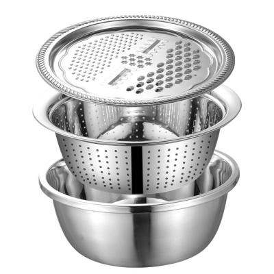 China Sustainable Rice Strainer Stainless Steel Basin Double Layer Food Grade Multifunctional Drain Basket For Washing Vegetable Or Fruit In Kitchen for sale