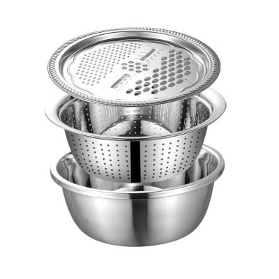 China Sustainable Set Multifunctional Basin Grater Stainless Steel Three Piece Set With Container for sale