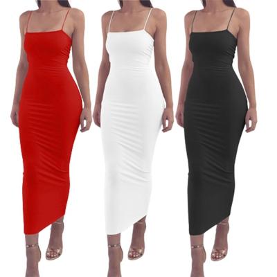 China Hot Selling Anti-Static Lady Elegant Solid Color Bodycon Sling High Quality Sexy Women Dress for sale