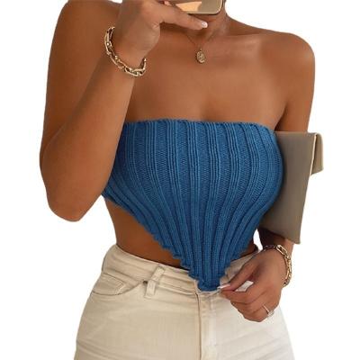 China Summer anti-pilling women's sexy backless knit tube top shirts clothing invest solid color fashion crop sweater top women's crop tops for sale