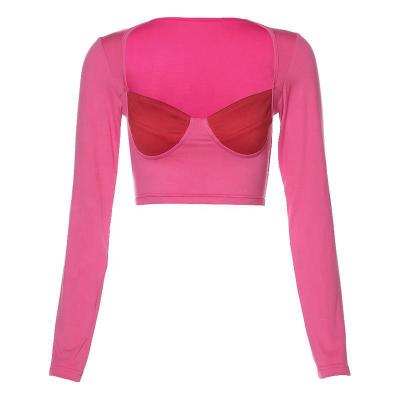 China Y2K custom women's anti-pilling wear long sleeved sexy crop low tops cut slim stylish T-shirt patchwork color match for women for sale