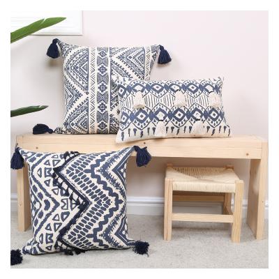 China Innermor Maroc PORTABLE style woven printed square plaid case with tassel customization cushion cover for sale