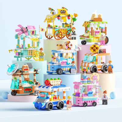 China Intelligence Development Kids Snack Cart Legos Blocks Mini City Street View Ice Cream Cart Building Block Toys for sale