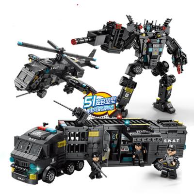 China Hot Selling DIY Brick Amazon Promotion Gift Bag Police Order Building Car Transform Robot Helicopter Building Blocks Set for sale