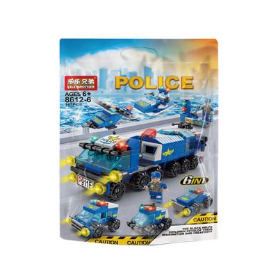 China Material LELE BROTHER 6-in-1 Police Car Eco-Friendly Bricks Toy Legos City Kids Enlighten Bagged Building Block for sale