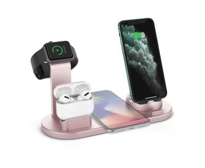 China Tablet Charger Stand 15w Wireless Fast Charger Type-c 6 in 1 Fast Interface Wireless Charger for iPhone for airpods for apple watch for sale