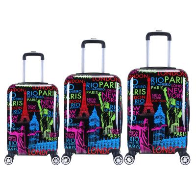 China 3 Sizes Luggage Sets wholesale printing trolley luggage sets in 3 sizes customize popular PC travel bags set for sale