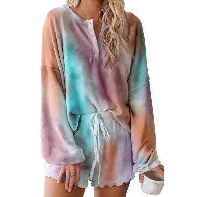 China Anti-pilling New Design 2 Pieces Set Fashion New Customized Tie Dye Knit Pajamas Set Women's Sleepwear for sale