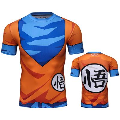 China Japanese Anime Anti-wrinkle Saiyan Goku 3D T-shirts Super Compression Running Fitness Tees for sale