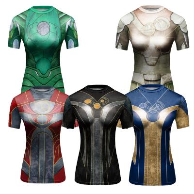 China Anti-Wrinkle Eternal Run All Over Sublimation Printing Women Gym T-shirt Polyester Quick Dry Rash Guard for sale