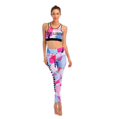 China Breathable Women 2 Piece Sets Printed High Waisted Gym Fitness Wear Sports Bra Yoga Set for sale