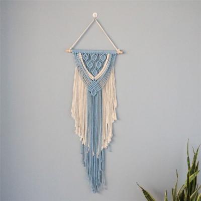 China Modern Blue White Tapestry Home Decorative Cotton Color Drapes Rope Weaving Custom Wall Tapestry for sale