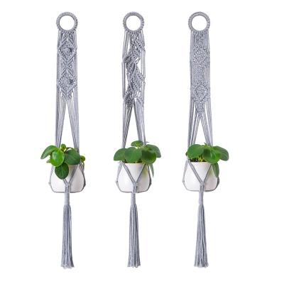 China Three-Piece Plant Lanyard Home Interior Accessories Decoration Handwoven Shelf Plant Wall Net Bag Cotton Rope Popular Eco-friendly Hanger for sale