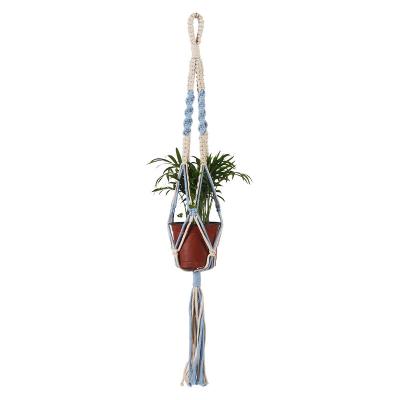 China Fashion Eco-friendly Vintage Cotton Rope Wall Hanging Macrame Plant Outdoor Handmade Basket Hanger for sale