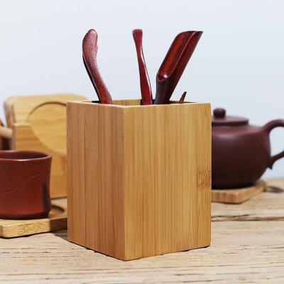 China Square Bamboo Pen Holder Storage Bucket Pen Holders Custom Logo Simple Pen Holder Solid Wood Chopstick for sale