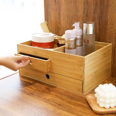 China Sustainable Bamboo Drawer Type Make Up Storage Box Jewelry Skin Care Products Mask Lipstick Desktop Holder for sale