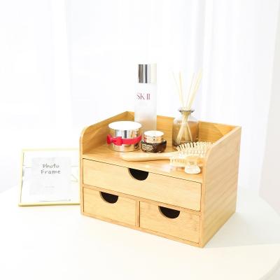 China Sustainable Hot Sale Fashion Bamboo Mini Makeup Storage Box With 3 Tier Storage Box Home Office Drawers for sale