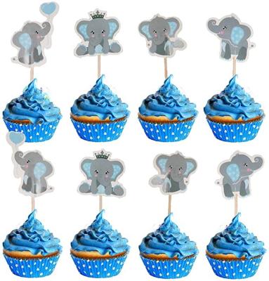 China Blue Cake Topper, 24pcs Double Sided Elephant Baby Shower Paper Elephant Decorations for Boy, Little Peanut for sale