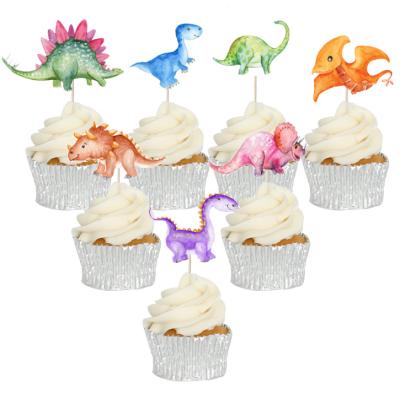 China Beautiful New Item Handmade Jurassic World 42 Pcs Colorful Cake Topper For Birthday Party Dinosaur Cupcake Topper for sale