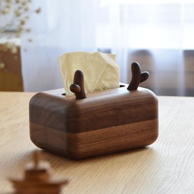 China Antler Paper Napkin Box Wooden Hand Carved Whole Wooden Box Super Cute Cute Decoration Small Paper Napkin Wood Products Decorations Gifts for sale