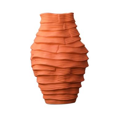 China Europe Minimalist Ceramic Style Modern Design Vase Orange Tall Flower Pot For Home Decor for sale