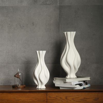 China Minimalist Ceramic Decorative Vase Minimalist Style Nordic White Wave Shape 3D Printed Flower Pot for sale