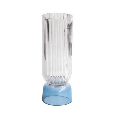 China Wholesale Modern Hand Blown Ribbed Cylinder Glass Vase For Home Decor Hotel Restaurant Wedding Decoration Gifts for sale