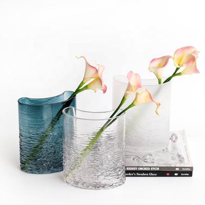 China Wholesale Modern Corrugated Texture Teal Flower Vases For Home Restaurant Office Wedding Decoration Gifts for sale