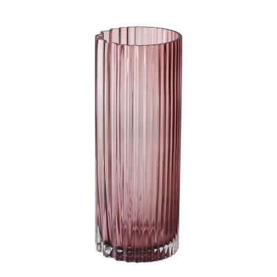 China Modern Wholesale Hand Blown Ribbed Rose Flower Vase For Restaurant Office Wedding Home Decoration for sale