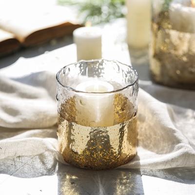 China Home Decoration & Wedding Decoration Gold Mercury Glass Hurricane Votive Candle Luxury Mottled Holder For Decor Wedding Home Decoration for sale