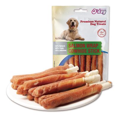 China Rawhide Stick OEM ODM Top Selling Cheap High Quality Pet Salmon Pet Snacks and Blanched Viable Treats for sale