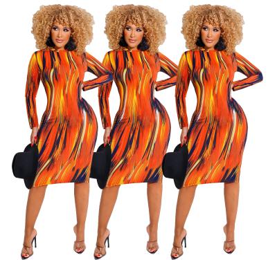 China Z67077 Breathable Autumn Long Sleeve Ladies Dress Women Tie Dye Casual Dresses for sale