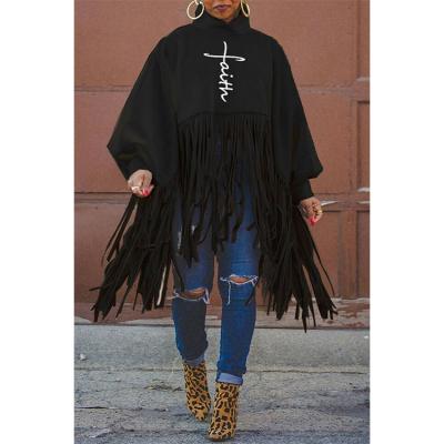 China Z67393 Autumn Winter Women Plus Size Print Batwing Sleeve Breathable Faux Mink Cashmere Tassel Overcoat for sale