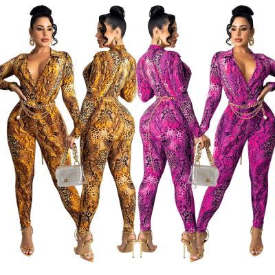 China Z62425 New Arrival Breathable Long Sleeve Print Rompers Fall V Neck Bodycon Jumpsuit For Women for sale