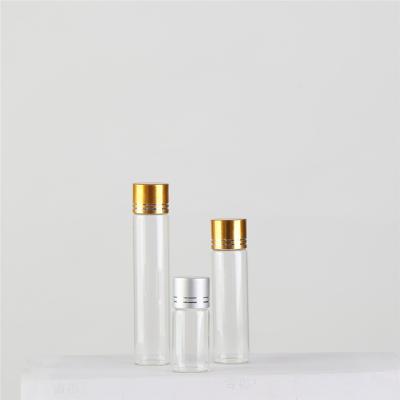 China Customized Tube Type Glass Bottle Personal Care Storage Jar 1ml 2ml 5ml 10ml Mini Glass Bottle Wholesale Round With Metal Lid for sale