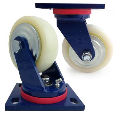 China Other Heavy Duty Blue Frame 5 Inch Nylon Wheel Universal Wheel With Brake 500 Kg Heavy Duty Trolley Wheel Industrial Casters Casters for sale