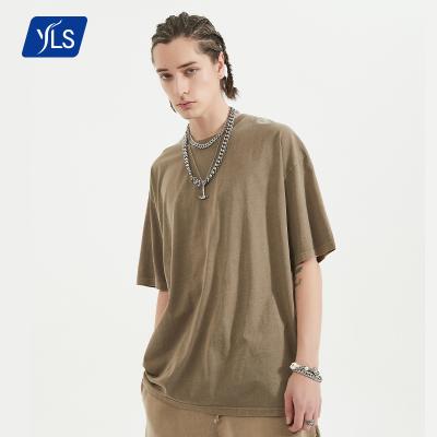 China Anti-Wrinkle YLS Mens Clothing Tees Custom Printing Stone Wash Oversized Streetwear Logo Cotton Tshirts for sale