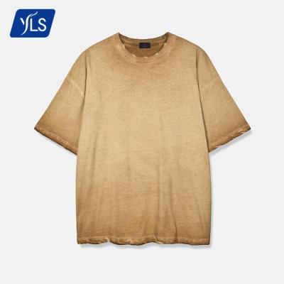 China High Quality Oversized Men's T-shirt Anti-wrinkle YLS White Vintage Wash Gradient Ramp T-Shirt for sale