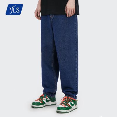 China YLS 2021 New Men Logo Blue Stretch Jeans Loose Custom Made QUICK DRY fashion tailored cargo straight male denim loose leg pants for sale