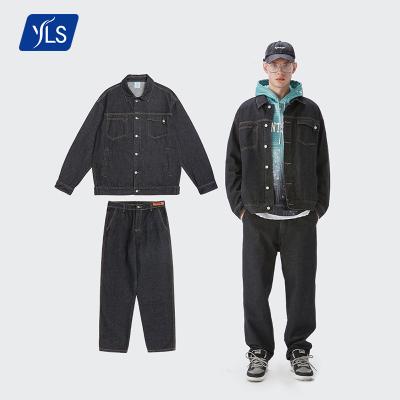 China 2021 YLS Winter Fashion Breathable Men Washed Denim Jean Suit 13.2Oz Multi-pocket Old Jacket Jeans Two-Piece Suit for sale