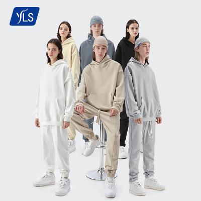 China YLS Breathable Hot Sale Fashion 460Gsm Terry Casual 100% Cotton French Gym Customized White Long Sleeve Hoodie 2 Piece Set for sale