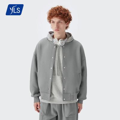 China YLS New Style Fashion 350G Waterproof Fleece Loose Fit Baseball Uniform Ribbed Solid Color Men College Bomber Jacket for sale