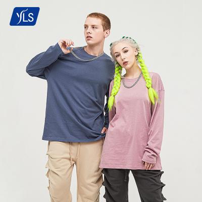 China Anti-pilling YLS Autumn New Long Sleeve Solid 2021 Color Heavy Custom Printing 100% Cotton O Neck T-shirt White Men's T-shirt for sale